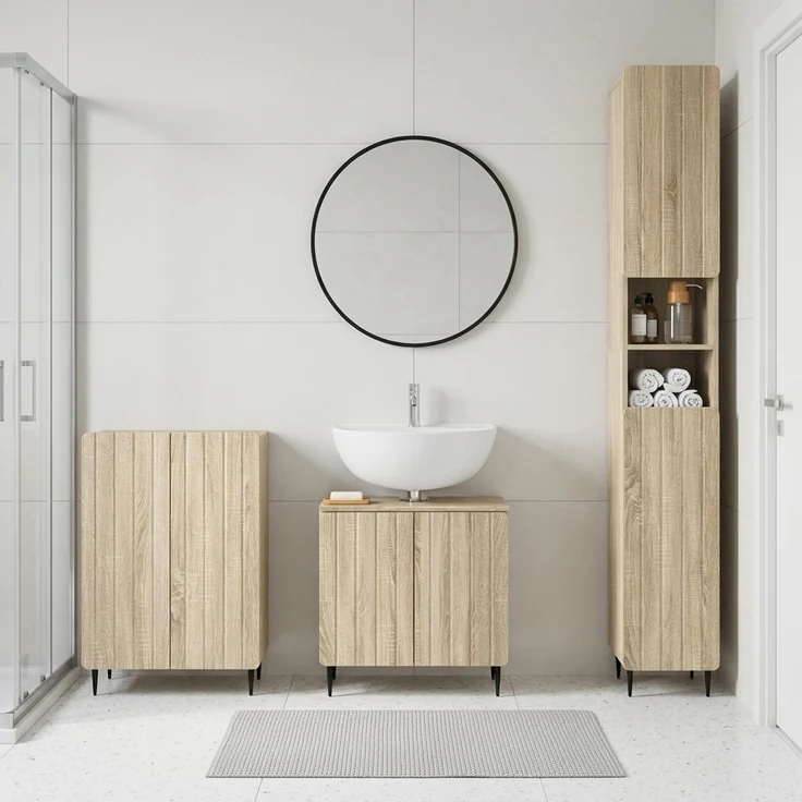 vidaXL 3-teiliges Badezimmer-Schranksystem ZWOLLE Sonoma-Eiche 3417434 – Bild 1