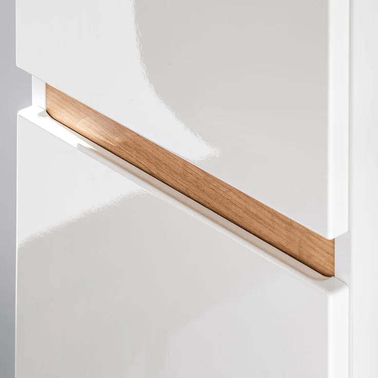 Badezimmermöbel Komplett Set mit Keramik-Waschtisch CAMPOS-56, Hochglanz weiß mit Wotaneiche, 2 Hochschränke B/H/T ca. 194/200/50 cm – Bild 10