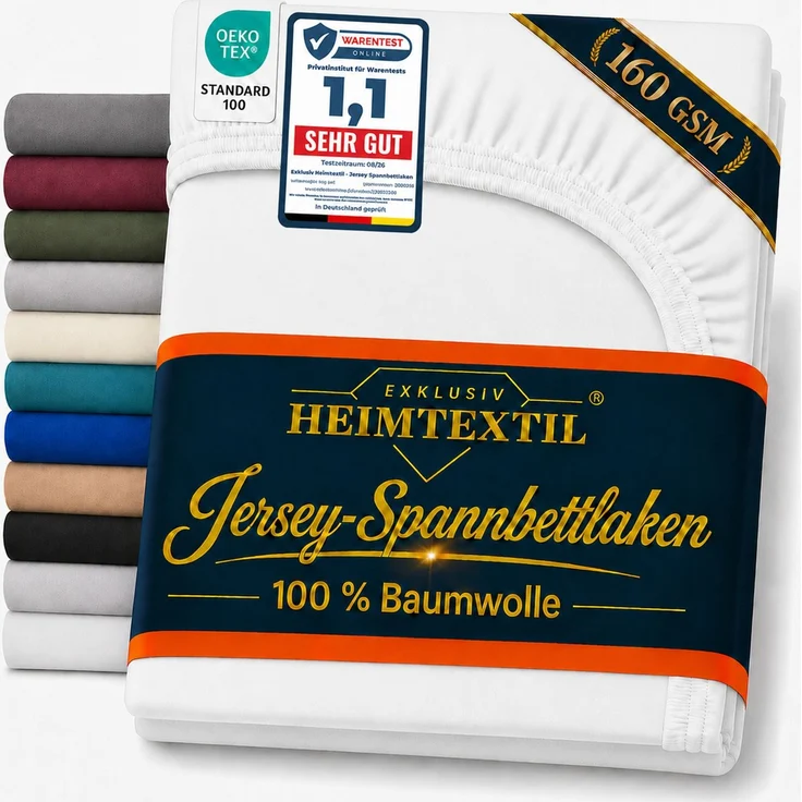 EXKLUSIV HEIMTEXTIL Jersey Spannbettlaken Deluxe 120 x 200 cm Weiss 160 GSM, 100% Baumwolle Öko - Tex Zertifiziert Bed-Sheet Bettlaken Spannbetttuch Topper Leinentuch – Bild 1