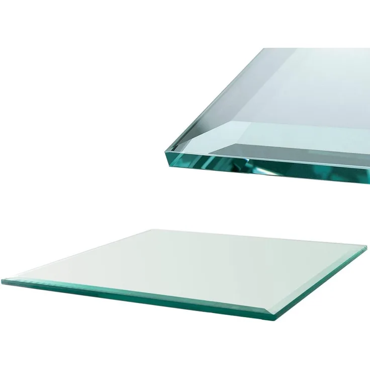 HOOZ Tischplatte aus Glas 60 x 60 x 0,6 cm oder als Funkenschutzplatte für den Kamin (Klarglas, 1 St, ESG-Sicherheitsglas), mit hochwertigem Facettenschliff