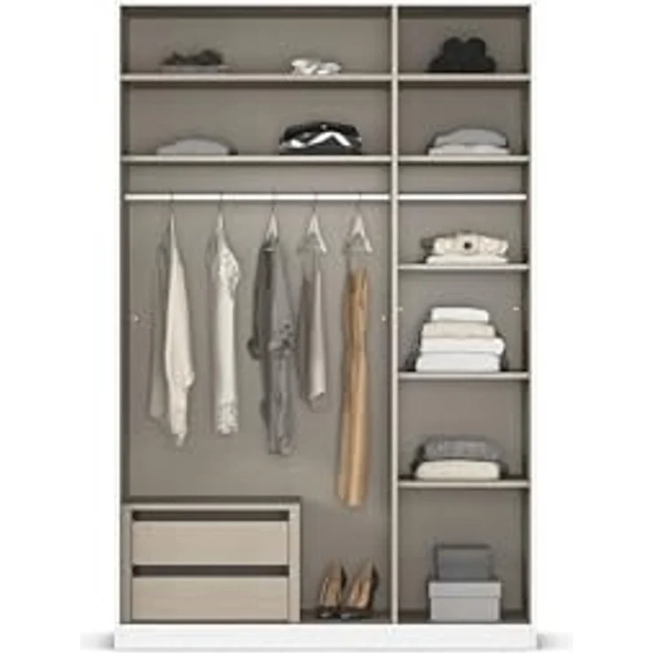 Rauch Möbel Alabama, Kleiderschrank für Schlafzimmer, Kinderzimmer, Wohnzimmer, Garderobe, Flur, 3-türig, Spiegel, mit Zubehör Premium, Farbe Weiß/Eiche Artisan, Holz, Breite 136 cm – Bild 6
