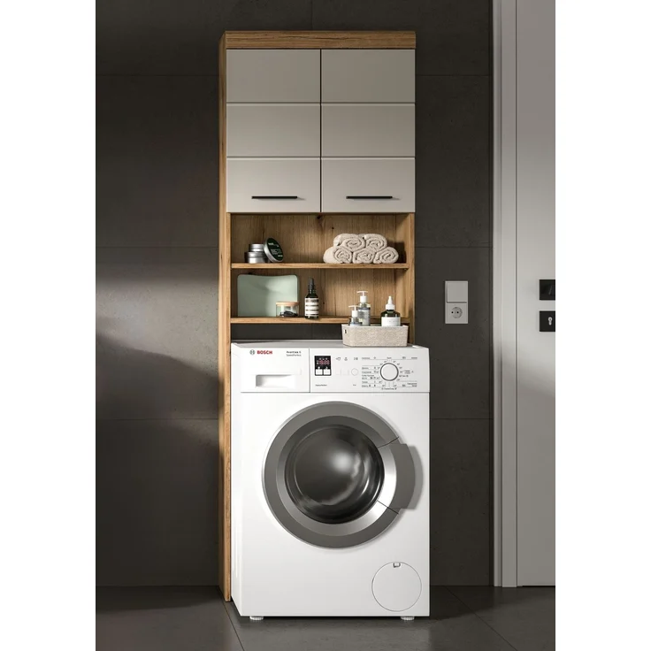 Waschmaschinenumbauschrank >Scout< in Evoak Oak / Kaschmir - 63x191x24cm (BxHxT) – Bild 6
