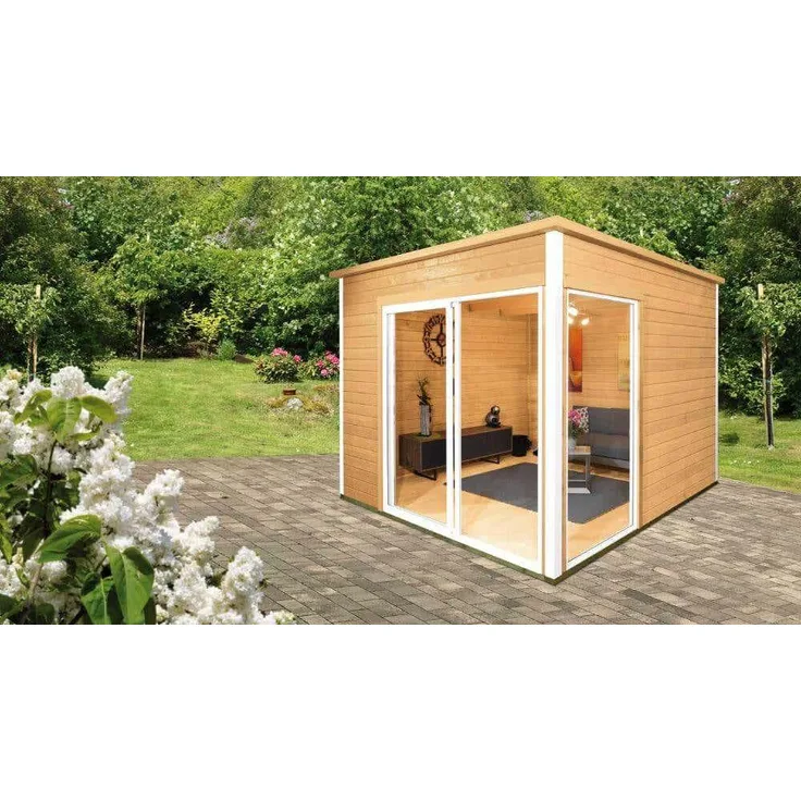 Wolff Finnhaus Wolff Gartenhaus Studio 44-B (optional mit Anbaudach 300x300 Gartenhaus aus Holz Holzhaus mit 44 mm Wandstärke Blockbohlenhaus