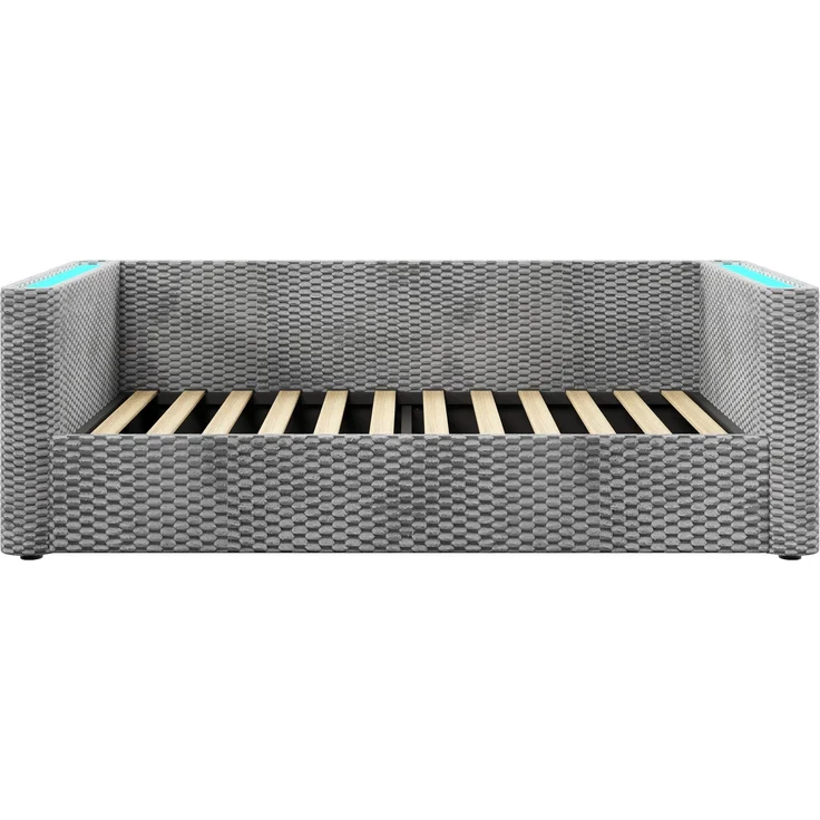 Schlafsofa mit Bettfunktion, Stauraum und LED-Beleuchtung 90x200 cm, Polsterbett, Jugendbett, Einzelbett, Samt – Bild 9
