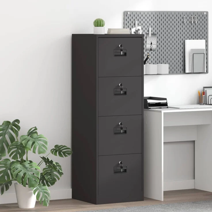 vidaXL Aktenschrank Schwarz 45,5 x 42 x 139 cm Kaltgewalzter Stahl 891622 – Bild 1