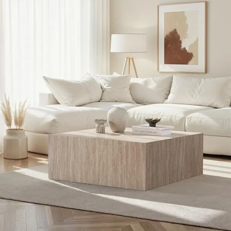 Elegant Coffee Table, Travertine Color, 90 x 35 x 90 cm | 100% MDF, 18 mm Thickness | Stylish Addition for Modern Living Rooms & Spaces – Bild 2