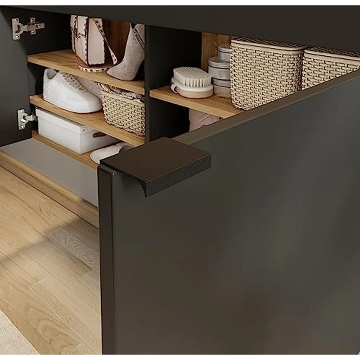 Lomadox Schuhschrank ABERDEEN-01 graphit mit Eiche Nb, ideal für schmale Flure, 110/57/22 cm – Bild 7