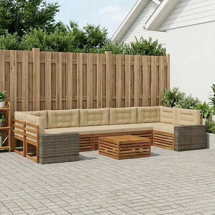 vidaXL Outdoor-Sofagarnitur 8 stk. 7-Sitzer Natur und Beige 3383161 – Bild 1