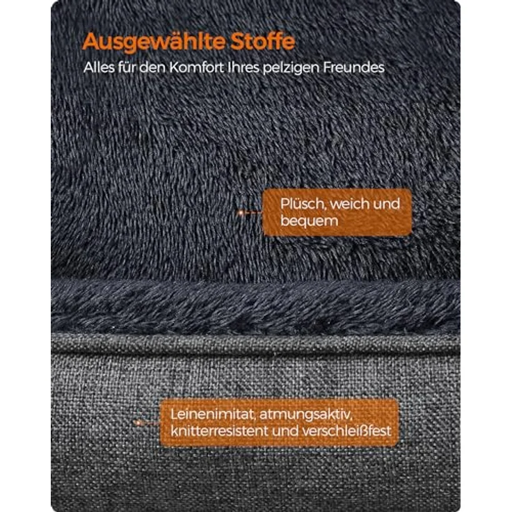 Feandrea Katzenbett, Hundebett, Hundekissen in Leinenoptik, erhöhte Ränder, rutschfeste Unterseite, Bezug abnehmbar waschbar, S, für Minihund, 60 x 50 x 21 cm, dunkelgrau PGW009G01 – Bild 6