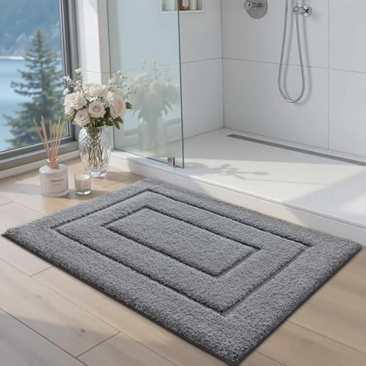 DEXI Badteppich rutschfeste,weicher Badezimmerteppich Wasserabsorbierend Badematte maschinenwaschbar Badvorleger für Dusche,Badewanne und Toilette - Grau,40x60 cm – Bild 5