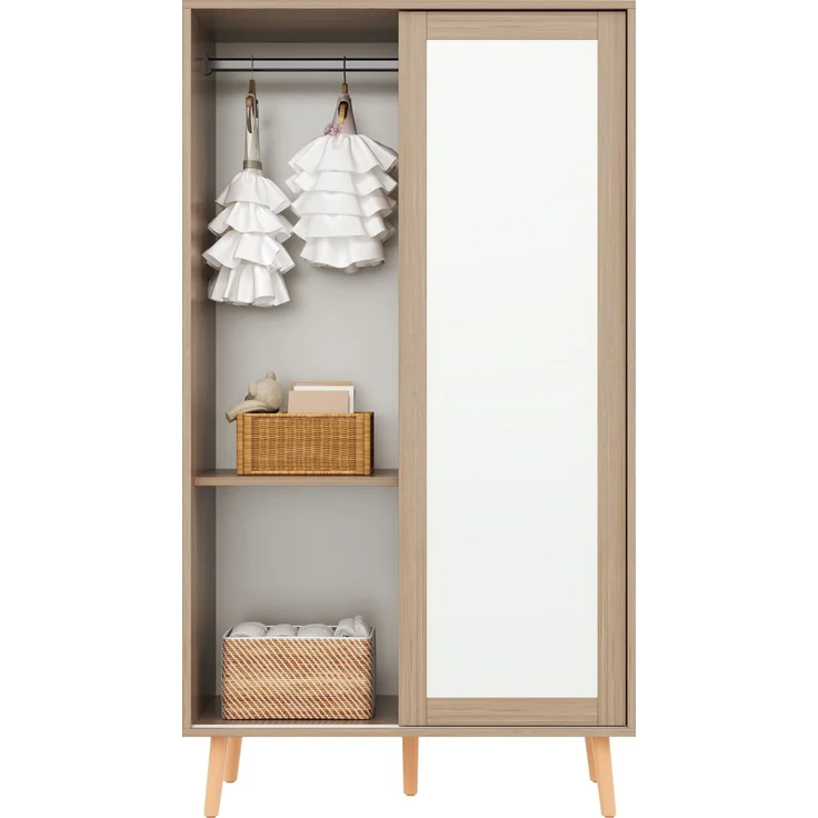 Kleiderschrank mit doppelten Schiebetüren, Kleiderstange, Ablageflächen, abriebfester Oberfläche, feuchtigkeitsbeständig – Bild 10