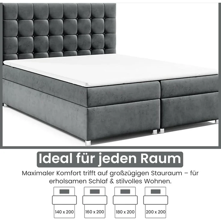 Best for Home Boxspringbett mit Bettkasten Trinity K-9 Bonellfederkern inkl. 7 cm Topper (140x200 160x200 180x200 200x200 cm), inkl. Lieferung bis in die Wohnung, TOP- Preis-Leistungs-Verhältnis – Bild 4