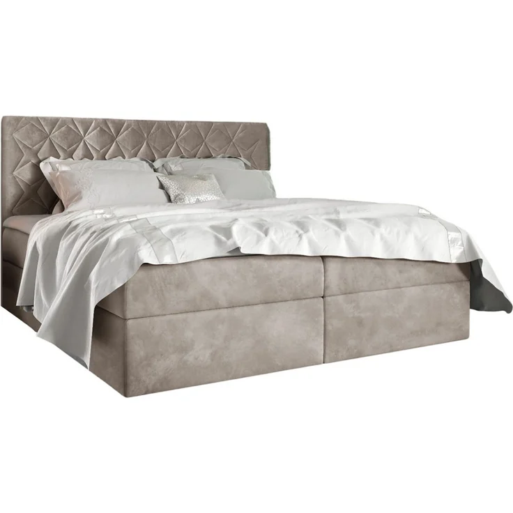 MEBLINI Boxspringbett BILBAO 180x200 cm mit Bettkasten – H4/Dunkelbeige Samt Polsterbett - Gepolstert Doppelbett mit Matratze und Topper - Polsterbett mit Stauraum - Bett mit Kopfteil – Stauraumbett – Bild 2