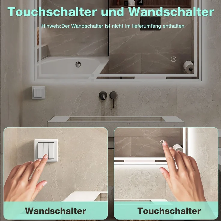GIMBELEN LED Badezimmerspiegel 80x60 cm, rechteckiger Wandspiegel mit Beleuchtung, 3 Lichtfarben, dimmbar, Anti-Beschlag, Touch-Schalter, explosionssicheres Glas, IP44, Weiß – Bild 4