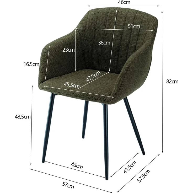 GOEURVANT 711 Esszimmerstühle 6er-Set mit Armlehnen, Webstoff - Olivgrün – Bild 8