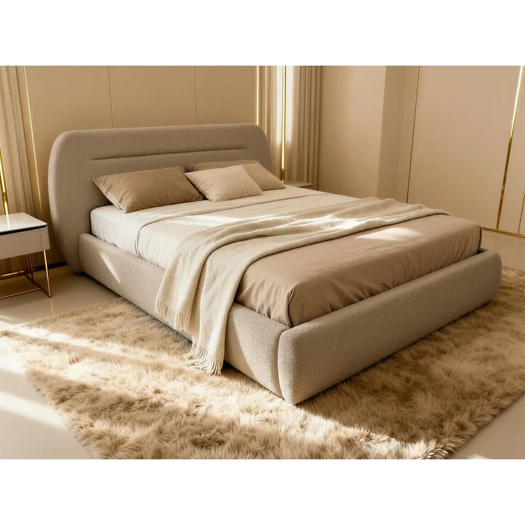 Polsterbett Orio - Bettkasten mit Gasdruckfedern - Doppelbett mit Lattenrost, Bett mit Polsterkopfteil, Bettgestell, Schlafzimmer, Bouclé-Stoff (180 x 200 cm, Beige (Coral 65))