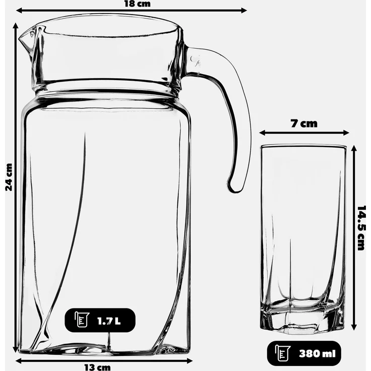 KADAX Krug 1,7 l + 6 Gläser 380 ml für Saftwasser – Bild 3