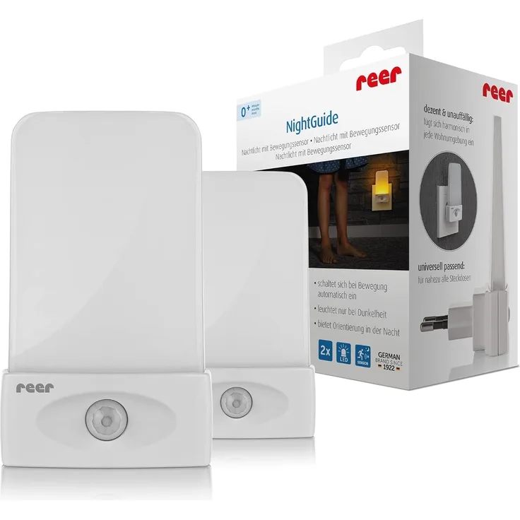 reer NightGuide Nachtlicht für die Steckdose - mit Dämmerungs-Sensor - Orientierungslicht im Dunkeln, 2 Stück, weiß
