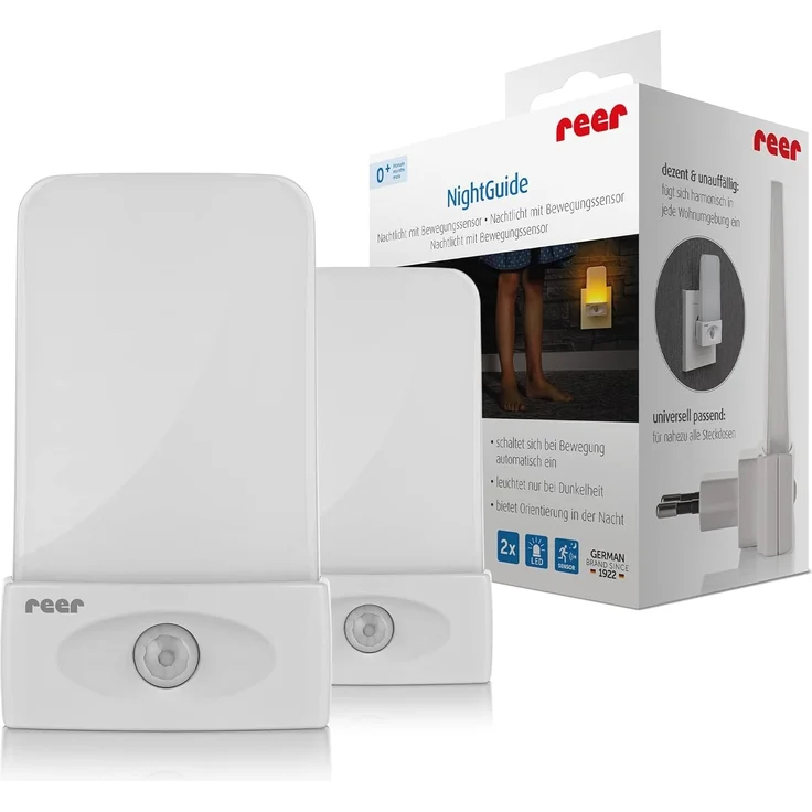 reer NightGuide Nachtlicht für die Steckdose - mit Dämmerungs-Sensor - Orientierungslicht im Dunkeln, 2 Stück, weiß – Bild 1