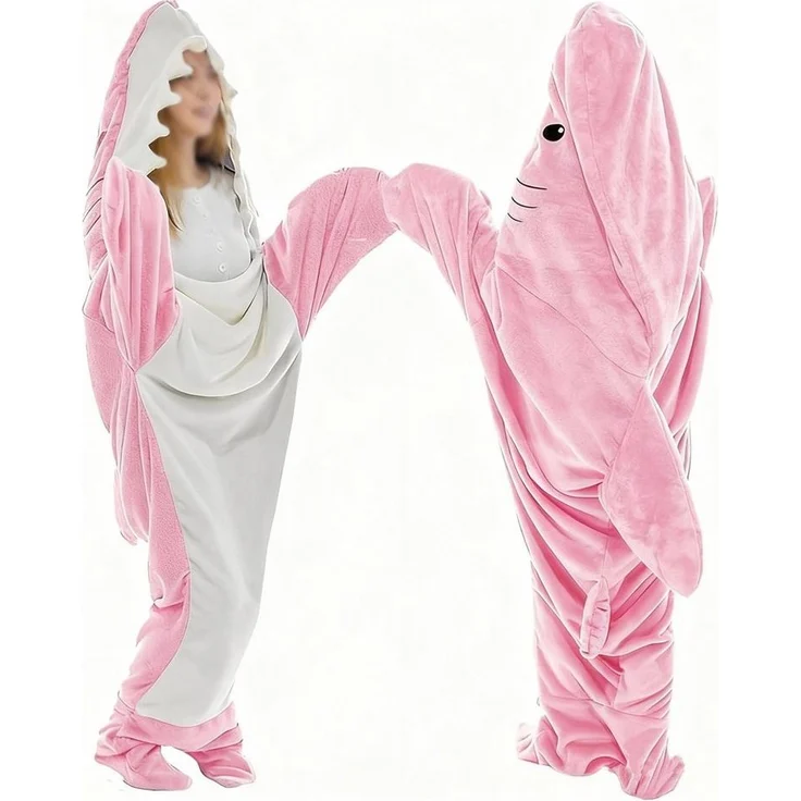 Wohndecke Hai Decke Mit Ärmeln, Superweichem Flanell Decken Hoodie Hai Overall, TUWENA, Deckenkapuzenpullover, Schlafsack Tragbare Decke für Erwachsene Kinder – Bild 5