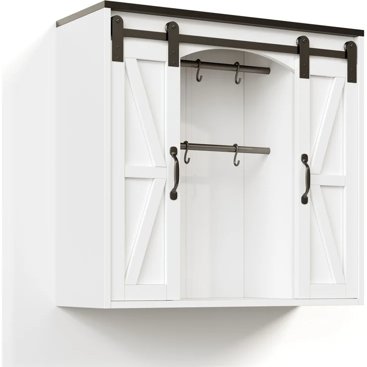 Wandschrank 80x31x76 cm mit Schiebetüren und verstellbaren Einlegeböden aus MDF – Bild 5