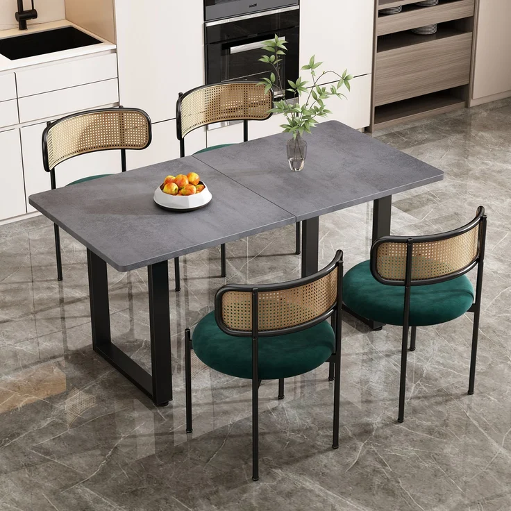 Merax Samt-Esszimmerstuhl (6 St), 6er Set Rattanstuhl Polsterstuhl Rattan-Freizeitstuhl, Wohnzimmerstuhl Samt mit Rückenlehne, Grün – Bild 2