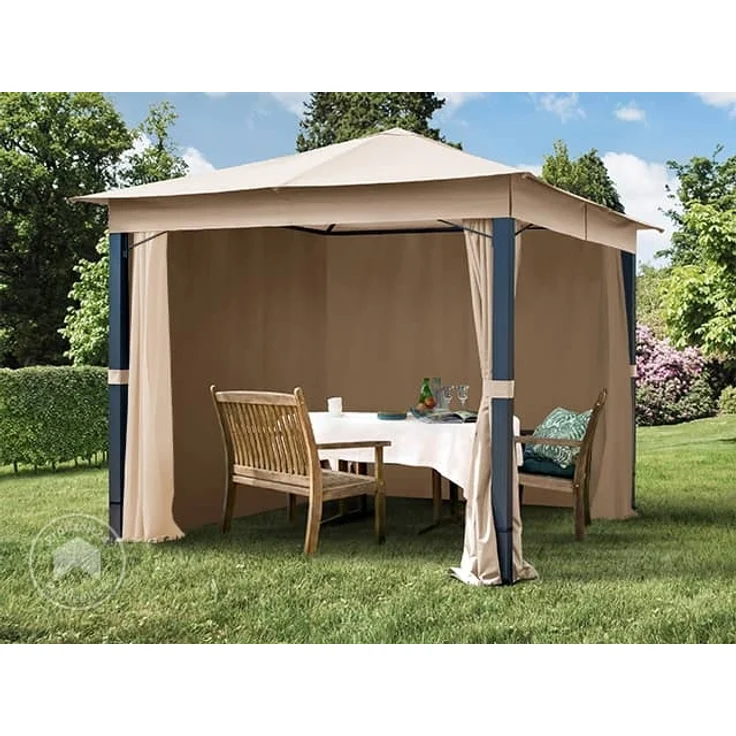 Gartenpavillon 3x3 m ALU PREMIUM ca. 220g/m² Dachplane wasserdicht Pavillon - 4 Seitenteile Gartenzelt taupe ca. 9x9 cm Profil – Bild 2