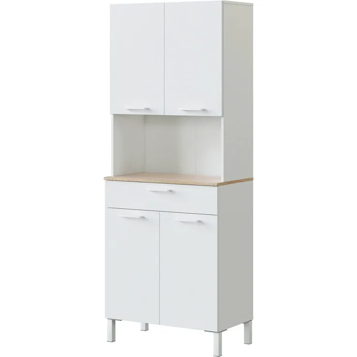 Dmora Großer Mehrzweckschrank Dicentra, Küchenhilfsschrank, Sideboard mit 4 Türen und 1 Schublade, Offener Kleiderschrank, 72x40h186 cm, Weiß und Eiche