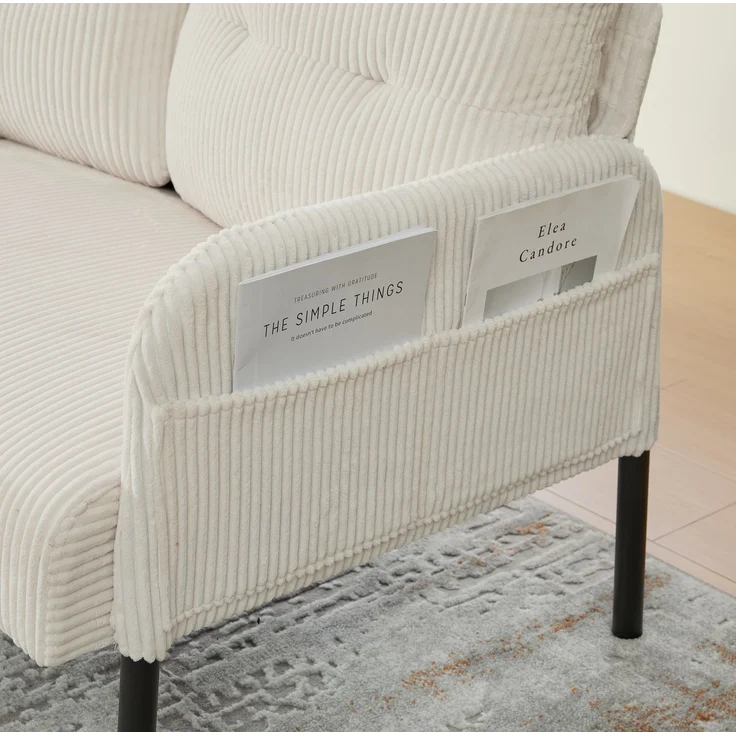 DESVIAE Sofa Dreisitzer mit Seitentasche 171x80x72 cm aus Cord Beige – Bild 9