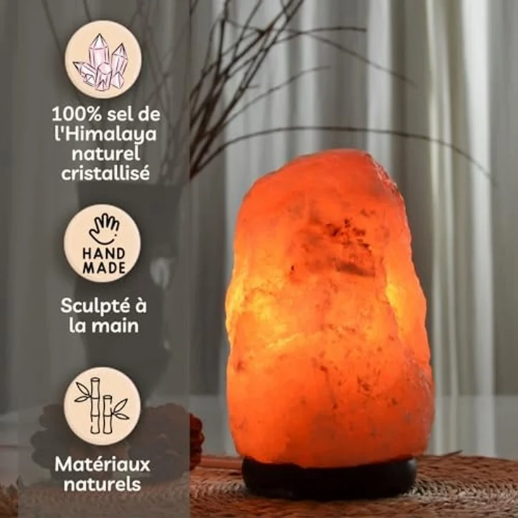 Salzlampe aus natürlichem Kristallsalz aus dem Salt Range, Pakistan, 2-3 kg – 100% reines Kristallsalz – handgeschnitzt – inklusive Kabel und Glühbirne – Holzsockel – hochwertige Qualität – Zen’Light – Bild 4