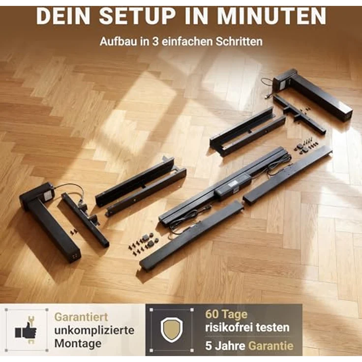 boho office® Basic Line - elektrisch stufenlos höhenverstellbarer Schreibtisch in Schwarz mit Memory-Funktion sowie einstellbaren Kollisionsschutz und Soft-Start/Stop – Bild 8