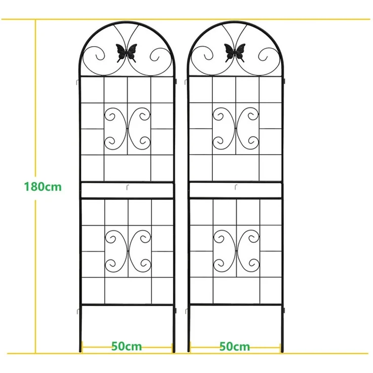 Homerecommend Metall Garten Gitter 2er Set 180x50 cm, Pflanzengitter für Kletterpflanzen, verzinkter Stahl, Schwarz – Bild 2