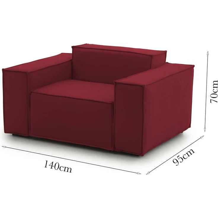 Dmora Leonia-Sessel, Wohnzimmersessel, 100 % Made in Italy, Relaxsessel aus gepolstertem Stoff, 140 x 95 x 70 cm, Rot – Bild 3