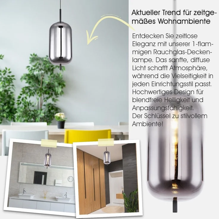 Hängelampe Esszimmer Hängeleuchte Wohnzimmer Rauchglas Pendelleuchte Küche – Bild 6