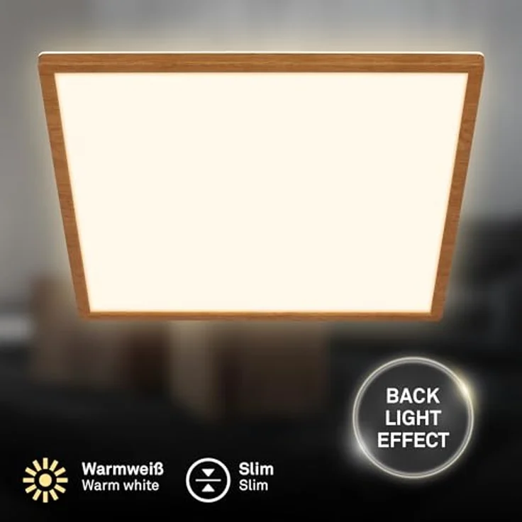 BRILONER - LED Deckenlampe mit indirektem Licht, flach, warmweißes Licht, Lampe, Deckenleuchte, Wohnzimmerlampe, LED Panel, Küchenlampe, Schlafzimmerlampe, 42x42x3 cm, Holzrahmen – Bild 3
