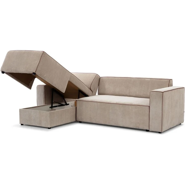 Ecksofa Schlafsofa inkl. Sessel WALDO Stoff Poso Beige Ottomane Links – Bild 3