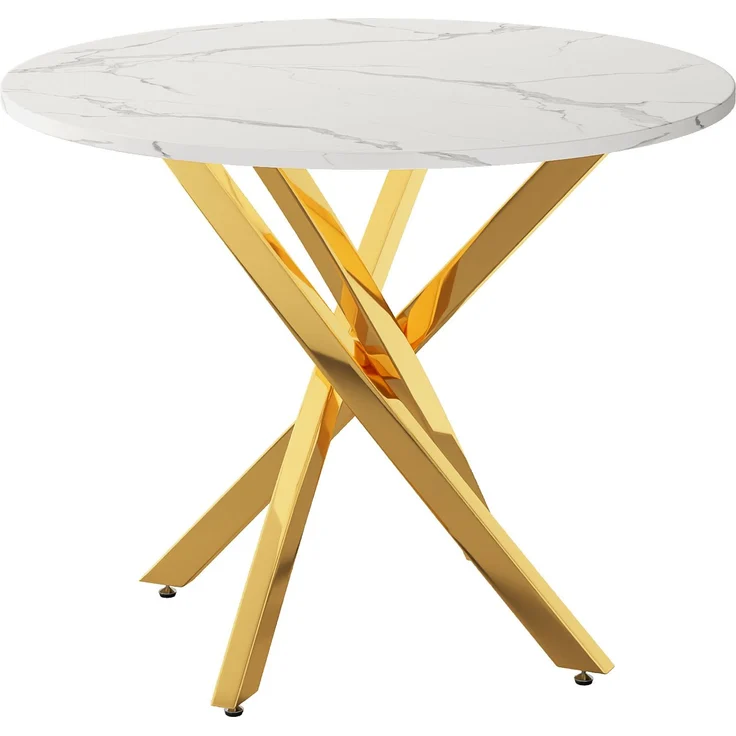 Runder Esstisch Ø 80 cm mit Marmoroptik und goldfarbenem Metallgestell – Bild 7