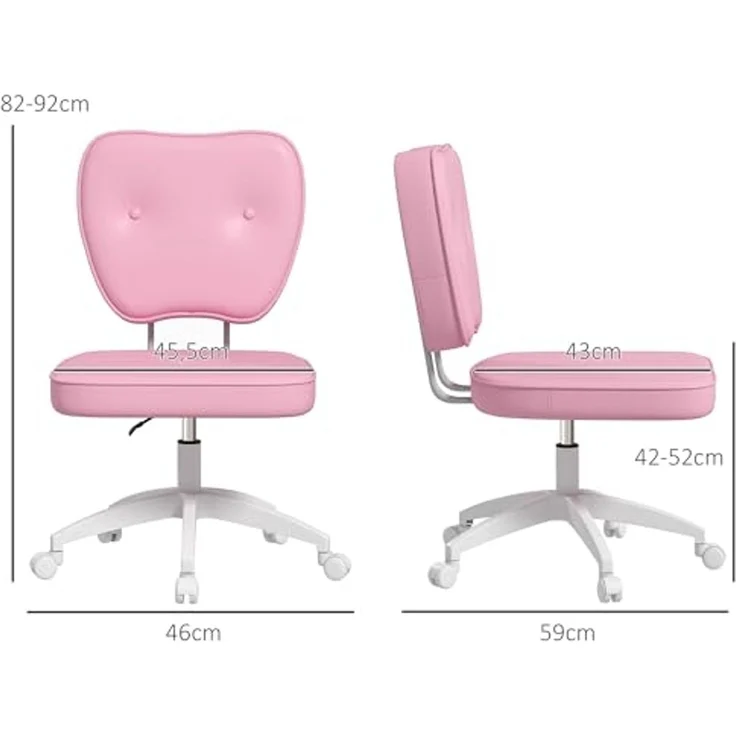 Vinsetto Bürostuhl Höhenverstellbarer Schreibtischstuhl, Drehstuhl mit Rollen (Chefsessel, 1 St), bis 120kg Belastbar, Rosa – Bild 3