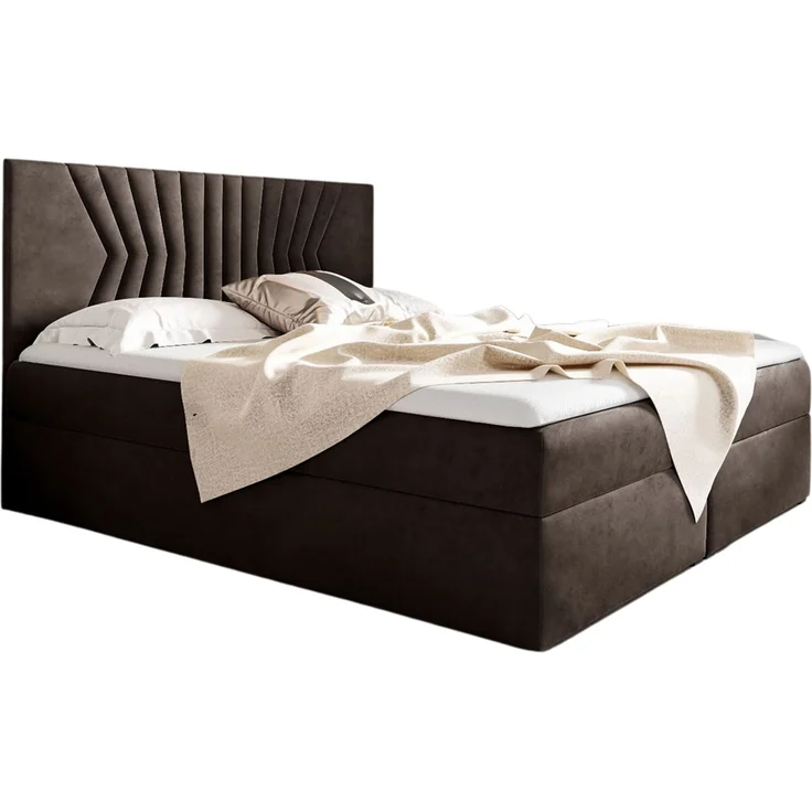 MEBLINI Boxspringbett BOTTI 200x200 cm mit Bettkasten – H4/Braun Samt Polsterbett - Gepolstert Doppelbett mit Matratze und Topper - Polsterbett mit Stauraum - Bett mit Kopfteil – Stauraumbett – Bild 2