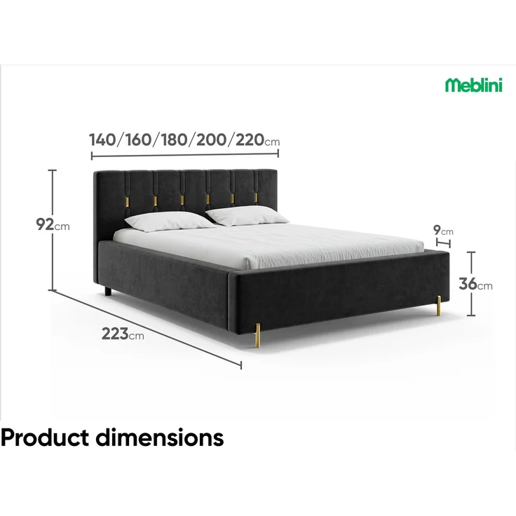MEBLINI Polsterbett 120x200 mit Lattenrost mit Matratze – FABIO – Schwarz Samt – Doppelbett mit Bettkasten - Stauraumbett - Kopfteil Bett mit Stauraum – Bild 7