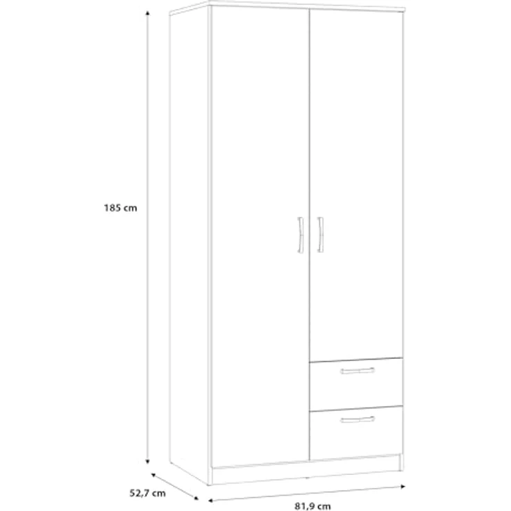 FORTE NIKO Kleiderschrank 82, Scandi Kleiderschrank mit 2 Türen und 2 Schubladen, Holzwerkstoff, Artisan Eiche Dekor, 81,9 cm breit, 185 cm hoch, 52,7 cm tief – Bild 2