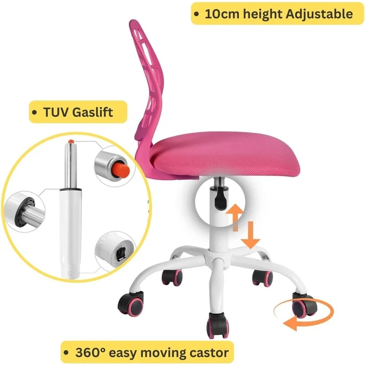 FurnitureR 2 Stück Home Office Stuhl, ergonomisch, verstellbar, Höhe Swivel Rolling, Computerstuhl für Zuhause, Büro und Studie, Metall, Rosa, Lila, 38,5 x 40 x 75 cm – 87 cm – Bild 4