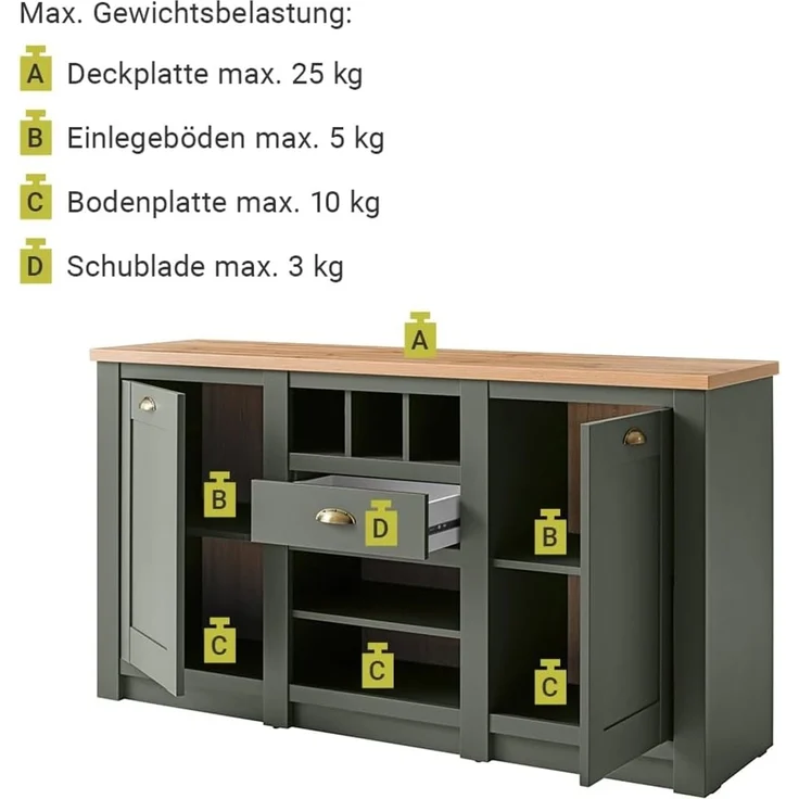Lomadox Wohnwand CINCINNATI-61, (6-St), grün mit Wotan Eiche mit Beleuchtung 328/207/45cm – Bild 8