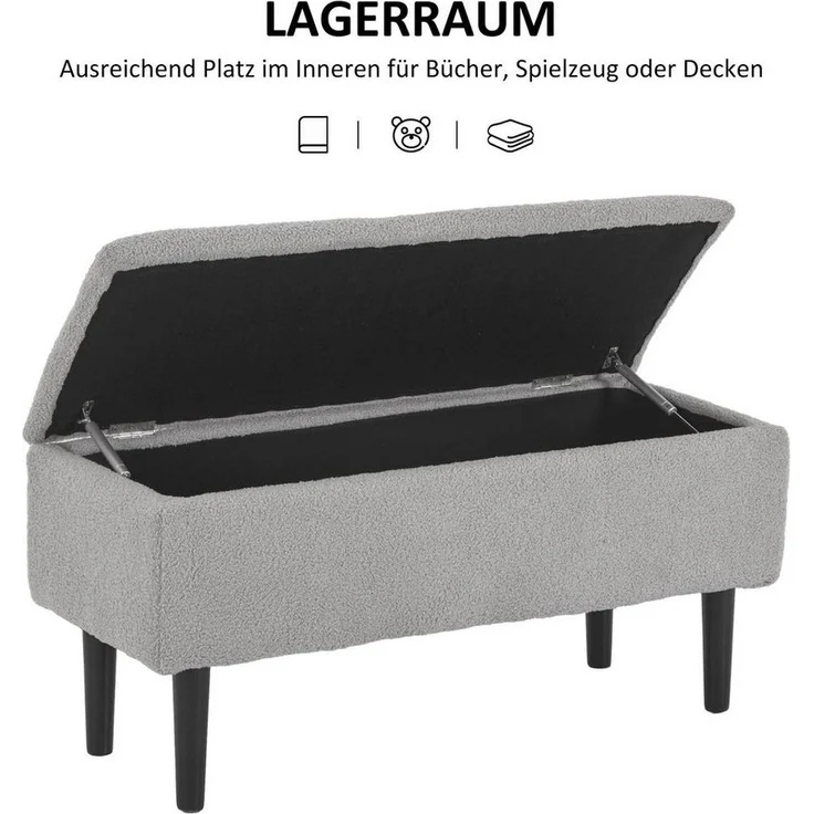 HOMCOM Sitzbank mit Klappdeckel, Samtoptik, Truhenbank (Polsterbank, 1-St, Bettbank), für Wohnzimmer, Grau – Bild 3