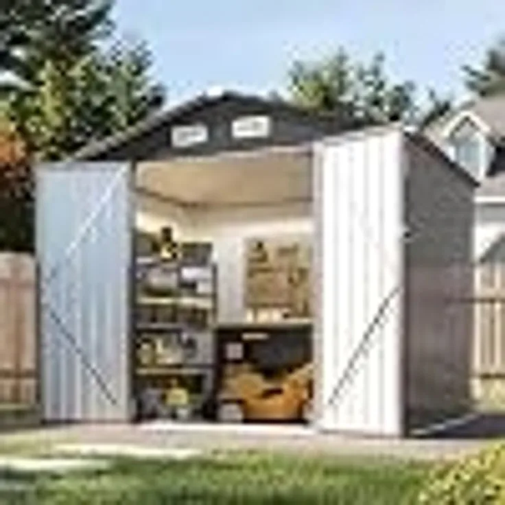 Aoxun Großes Gerätehaus aus Metall 235x171x196cm, wetterfestes Gartenhaus mit Doppeltür & Satteldach, abschließbarer Geräteschuppen für Garten, Hinterhof, Terrasse, Braun