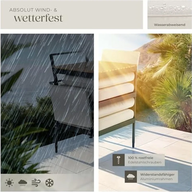 tectake Gartenlounge-Set Aluminium Gartenlounge-Set, (Set, 3-tlg), Kompakter Couchtisch mit Lamellen in natürlichem Holzlook – Bild 7