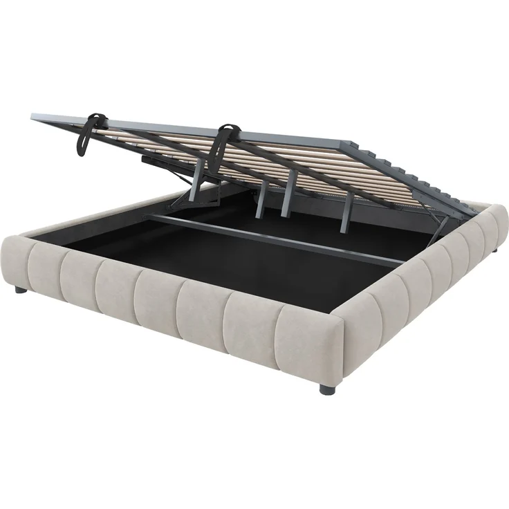 EINHOM Polsterbett 180 x 200 cm, ohne Kopfteil, mit LED-Lichtleiste (Einfarbig), Hydraulischer Schwebebettrahmen mit Stauraum, Einzelbett, Jugendbett, Beige (Ohne Matratze) – Bild 7