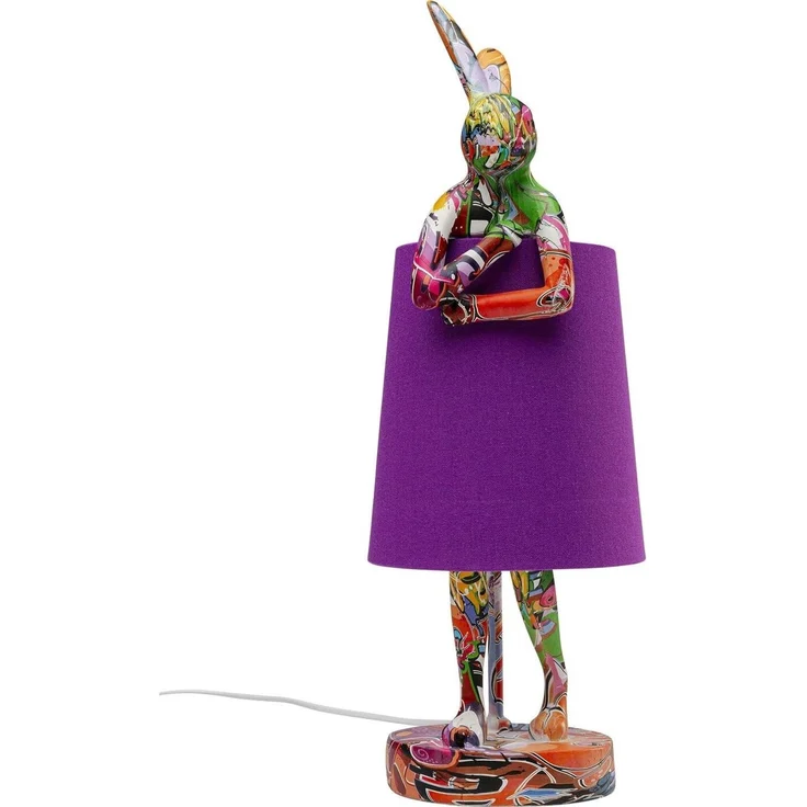 Kare Design Tischleuchte Animal Rabbit, Graffiti/Lila, Modern, Hasenleuchte, Tischlampe, Schlafzimmerlampe, Tiermotiv, kein Leuchtmittel enthalten, 50 x 17 x 20 cm (H/B/T)