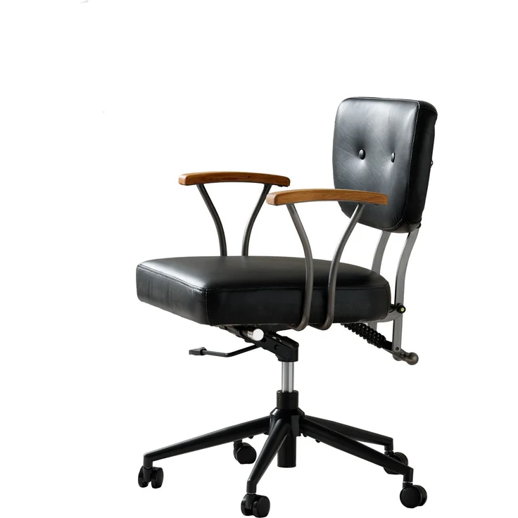 Bürostuhl aus Echtleder in Schwarz, ergonomisch, drehbar, höhenverstellbar, mit Rollen und Stahlrahmen, 1er-Set,H 82 x T 63 x B 51 cm – Bild 9