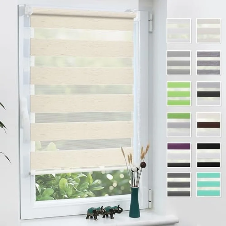 Grandekor Doppelrollo Klemmfix ohne Bohren Leinen 110x150 cm(Stoffbreite 106cm) Fenster Rollos für innen Klemmrollos Duo Rollos für Fenster ohne Bohren mit Bohren Privatschutz UV-Schutz Zebrarollo – Bild 1